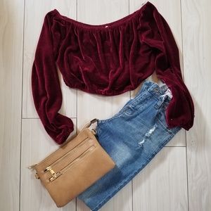 Wine velvet crop top